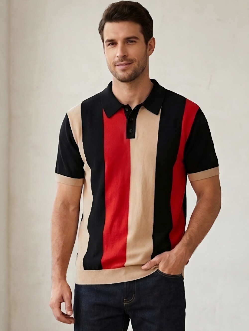 NWT PJ Paul Jones Retro 70s Short-Sleeve Knit Polo Shirt - Size XXL Red, Gold
